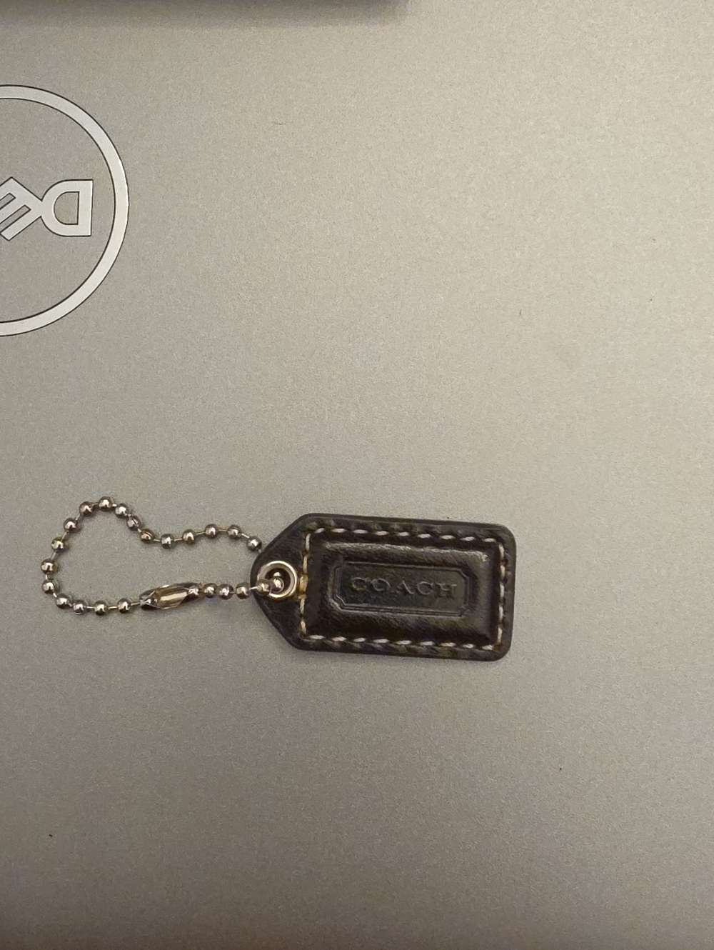Mini Coach Brown Leather Key Tag with Ball Chain